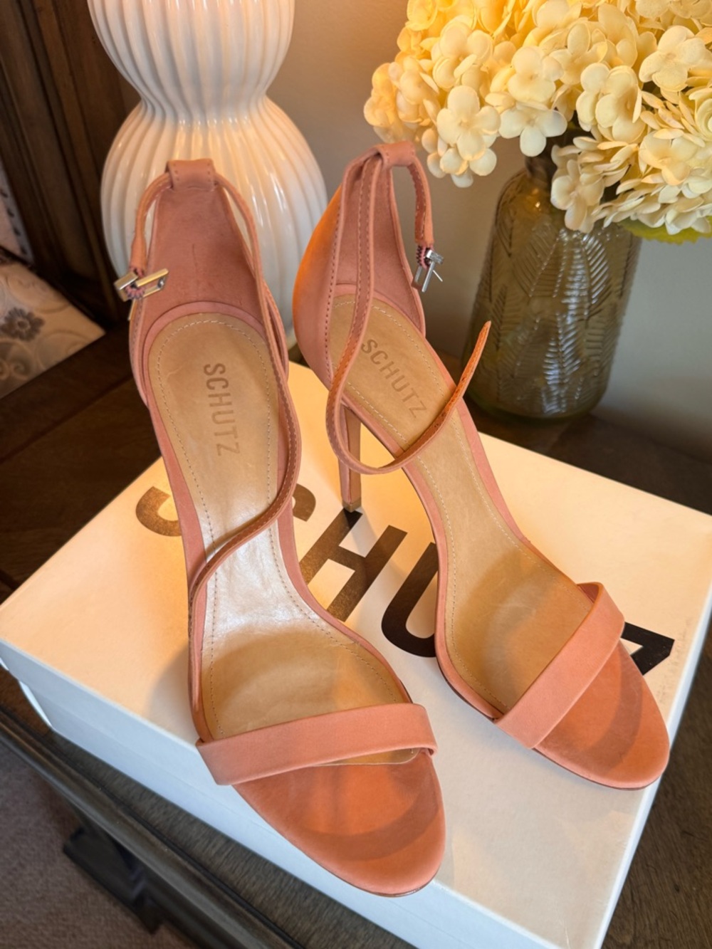 Schutz Women's Peach Strappy Suede Heeled Sandals